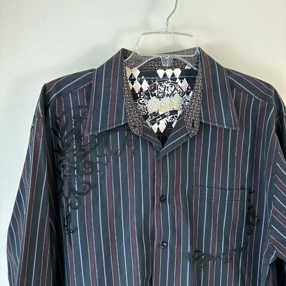 One 90 One Mens striped shirt scrolls print 2XL Blue Purple - Picture 7 of 8
